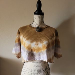 Wild Fable Brown and White Tie-Dye Crop Top